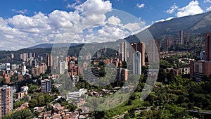 Medellin, Antioquia - Colombia. November 13, 2023. Aerial view of the El Poblado neighborhood of the city photo
