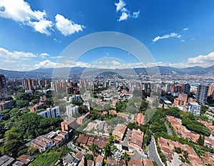 Medellin, Antioquia - Colombia. November 13, 2023. Aerial view of the El Poblado neighborhood of the city photo