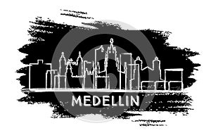 Medellin Colombia City Skyline Silhouette. Hand Drawn Sketch