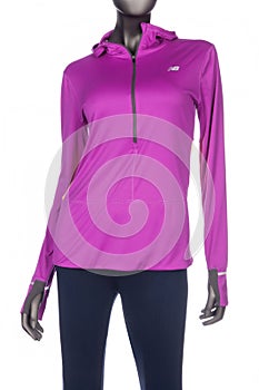 Medellin, Colombia - July 27, 2019: Newbalance, long-sleeved sports jacket for women; photo in mannequin on white background