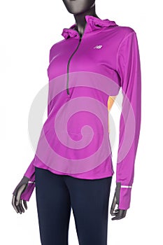 Medellin, Colombia - July 27, 2019: Newbalance, long-sleeved sports jacket for women; photo in mannequin on white background