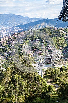 MEDELLIN, COLOMBIA - SEPTEMBER 1: Medellin cable car system connects poor neighborhoods in the hills around the cit