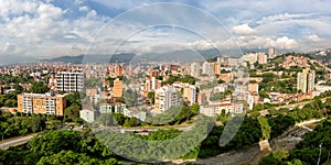 Medellin town city travel panorama view on Robledo and Los Colores districts in Colombia