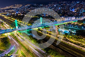 Colorful Night View of the MedellÃÂ­n 4 Sur Bridge photo