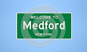 Medford, New York city limit sign. Town sign from the USA.