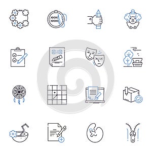 Media arts line icons collection. Film, Music, Photography, Animation, Video, Design, Sound vector and linear