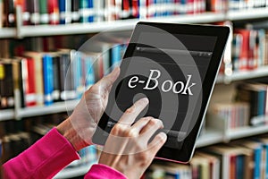 Media book library concept in tablet. Generative AI