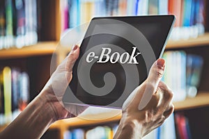 Media book library concept in tablet. Generative AI