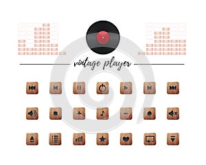 Media buttons collection for vintage audio player