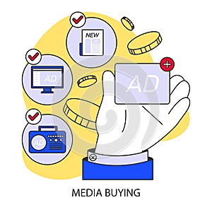 Media buying process concept. Flat vector illustration.
