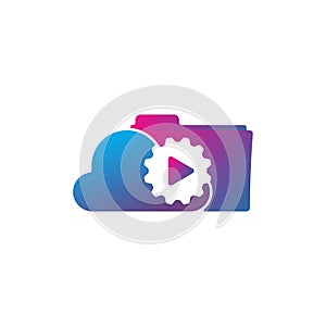 Media cloud gear logo design vector
