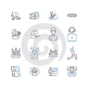 Media and communication line icons collection. Intermittance, Transmission, Histrionics, Projection, Lexicon photo