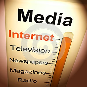 Media concept icon means communication and broadcasting through multimedia - 3d illustration photo
