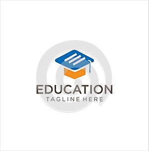 Media Education Logo . Digital school book online education logo and graduation hat. E-book or e-reader soft icon. On-line educati
