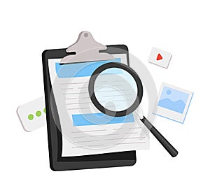 Media file document management. Searching image and video content files icon. Document management