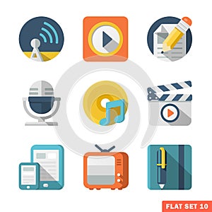 Media Flat icon set