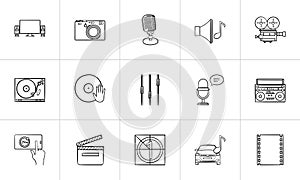 Media hand drawn sketch icon set.