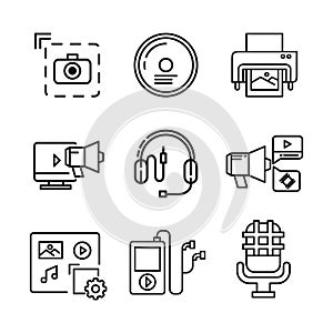 Media Icon Set Black And White Illustration