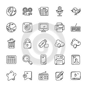 Media Icons Doodle Collection