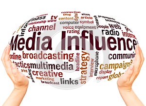 Media Influence word cloud hand sphere concept