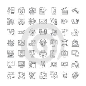 Media linear icons, signs, symbols vector line illustration set
