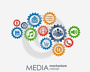 Media mechanism concept. Growth abstract background with integrated meta balls, icon for digital, strategy, internet
