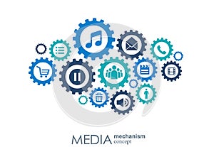 Media mechanism concept. Growth abstract background with integrated meta balls, integrated icon for digital, strategy