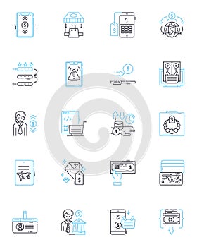 Media outreach linear icons set. Visibility, Connection, Exposure, Outreach, Engagement, Influence, Branding line vector