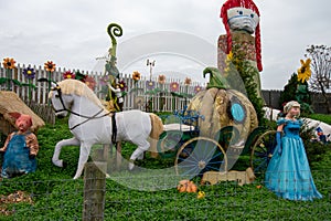 MEDIA, PENNSYLVANIA - October 11, 2020: Cinderalla and Her Carriage in the Pumkinland Display at Linvilla Orchards