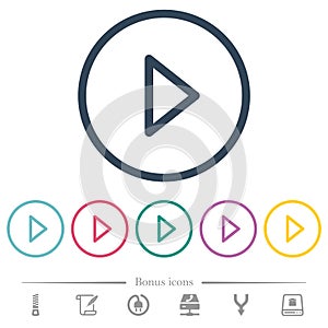 Media play flat color icons in round outlines