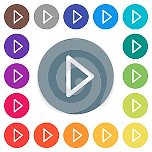 Media play flat white icons on round color backgrounds