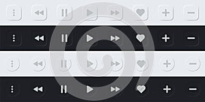 Media player button collection. Vector illustration. Neomorphism design. Music player interface