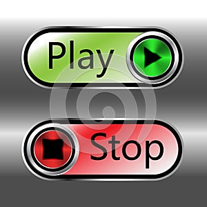 Media player buttons Stop and Play. Toggle button switch off turn on