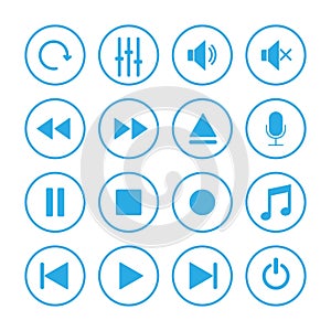 Media player icon set. Vector illustration, flat design.