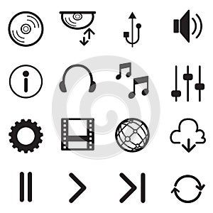 Media Player Icons Set. Multimedia. Isolated. Vector Illustration