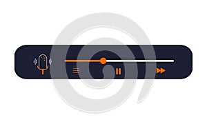 Media player interface for software app with buttons, loading indicator and microphone