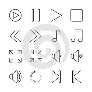 Media player set icon vector. Outline music collection. Trendy flat multimedia sign design. Thin li