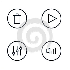 media players line icons. linear set. quality vector line set such as sound, mixer, play