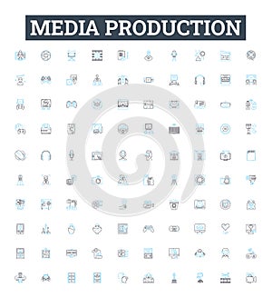 Media production vector line icons set. Filming, Animation, Editing, Post-Production, Photoshoots, Direction, Casting