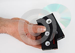 Media storage video cassettes tapes cd hand hold