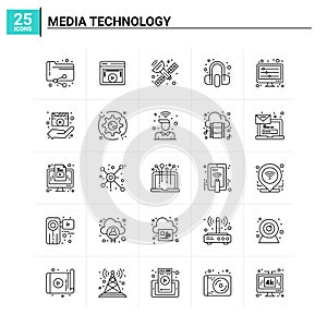 25 Media Technology icon set. vector background