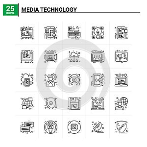 25 Media Technology icon set. vector background
