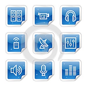 Media web icons, blue sticker series