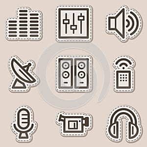 Media web icons, brown contour sticker series