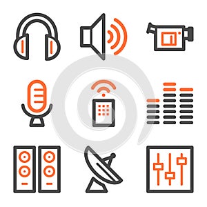 Media web icons, orange and gray contour series