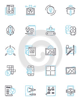 Media world linear icons set. Television, Journalism, Broadcasting, Newspapers, Magazines, Radio, Cinema line vector and