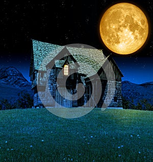 Mediaeval Fantasy Tavern in Moonlight photo