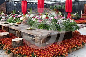 Mediaeval Great Table laid for a banquet in The Great Hall.