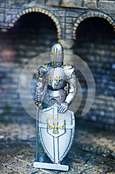 Mediaeval Knight statues in metal armor