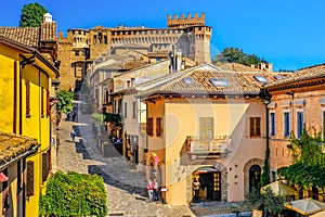 Mediaeval town buildings of Gradara italy colorful houses village streets